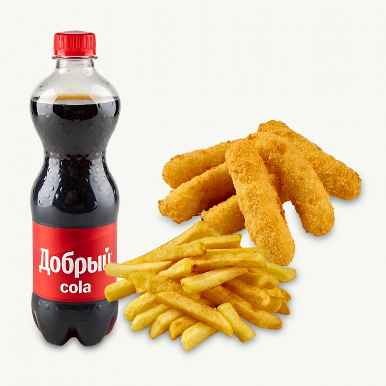 Сырные палочки 6шт, картошка фри, кола 0.5