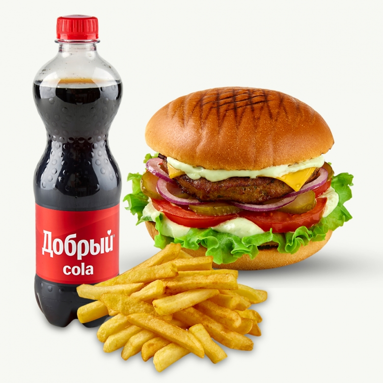 Чизбургер, картошка фри, кола 0.5
